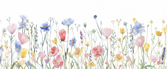 Nature’s Artistry: Elegant Botanical Watercolors and Dainty Wildflowers - A Summer Bloom Collection with Artistic Illustrations of a Pastel Garden, Isolated on a Transparent Background, PNG Cut Out.