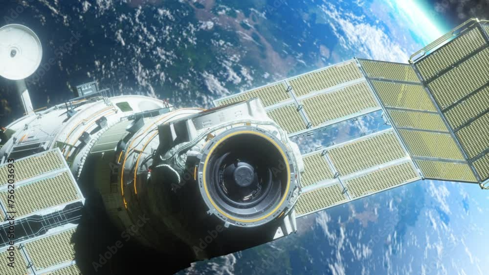 Wall mural a spaceship flying in space orbiting a planet