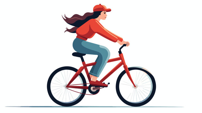 Flat image of a girl and a bike. The girl rides a bi