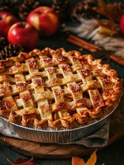Pie with lattice crust and apples on top