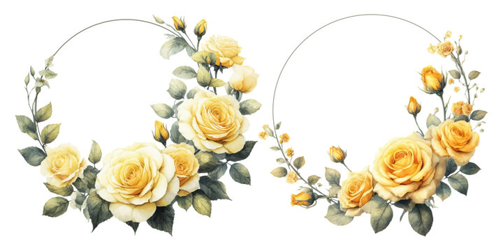 Yellow rose wreath watercolor illustration material set