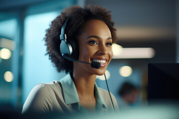 Woman wearing headset and smiling