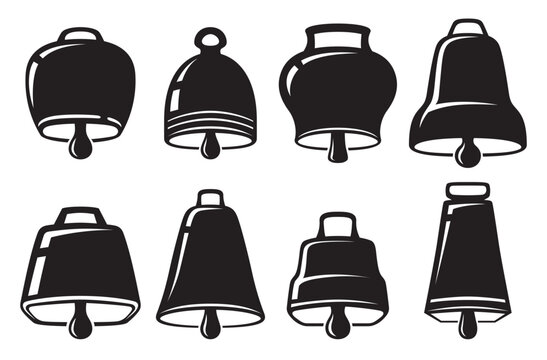 Cowbell black monochrome icon musical sound ring tone set vector flat illustration