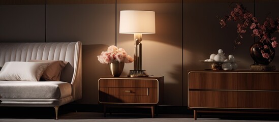 Luxurious Apartment Interior Featuring Room Details with Dresser and Table Lamp