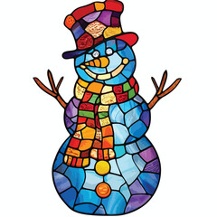 Stained Glass Snowman Clipart isolated on white background