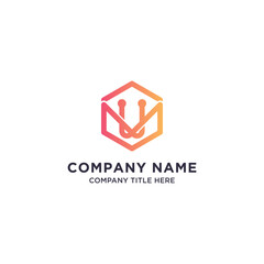 Business company letter u logo design with circuit technology hexagon concept