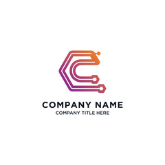 Business company letter c logo design with circuit technology hexagon concept