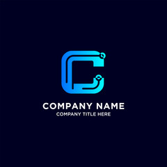 Business company letter c logo design with circuit technology concept
