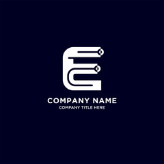 Business company letter e logo design with circuit technology concept