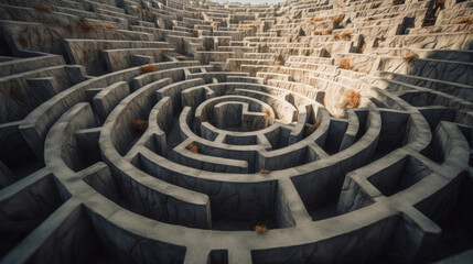Stone maze. Huge labyrinth made of concrete