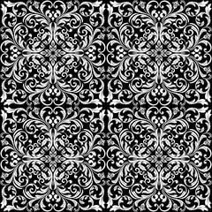 Wallpaper in the style of Baroque. Seamless vector background. White and black floral ornament. Graphic pattern for fabric, wallpaper, packaging. Ornate Damask flower ornament