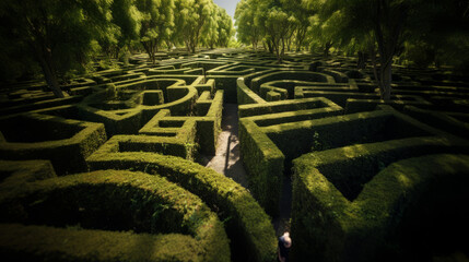 Naklejka premium Bush maze. Labyrinth made from green bushes