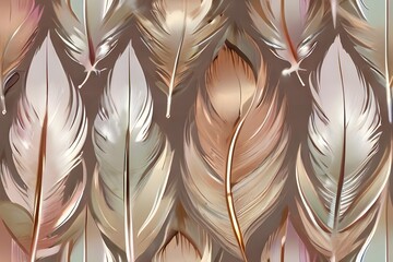 Feathers background with beige colors blend and aesthetic soft style. Fragile and sensitive...
