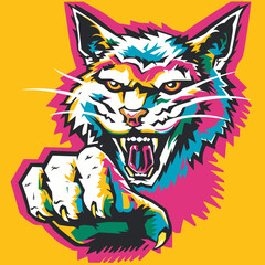Punk Style Wild Cat Pop Art Illustration, Svg Clipart