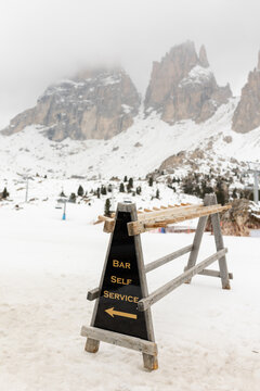 Snowy ski lodge in the mountains of Italy's Alps