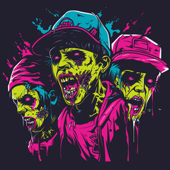 Hip Hop Inspired Zombie Illustration on T-Shirt, Svg Clipart