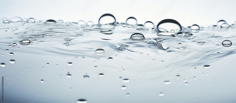 Poster a closeup shot of liquid water with bubbles, creating a mesmerizing circle pattern. the macro photog