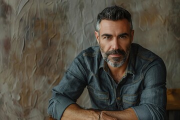 Obraz premium A man with a beard and gray hair is sitting on a chair