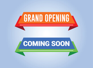 Coming soon grand opening banner design templete with abstract background. Vector Illustration.