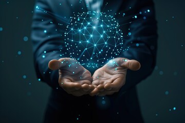 A man is holding a sphere in his hands