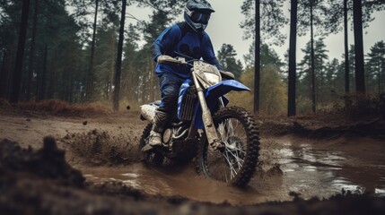 Fototapeta na wymiar Motorcycle racer. Off-Road Race bike in action in the forest