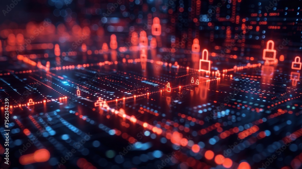 Poster a secure digital infrastructure featuring advanced cybersecurity measures to safeguard network secur