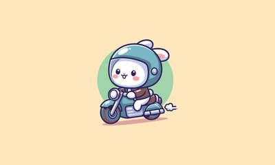 rabbit riding motorcycle vector illustration flat design