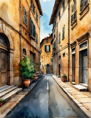 Streets of Florence Italy, hand drawn watercolor painting art illustration background from Generative AI