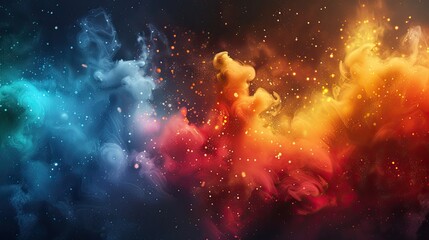 A colorful, swirling galaxy of red, blue, and yellow - obrazy, fototapety, plakaty