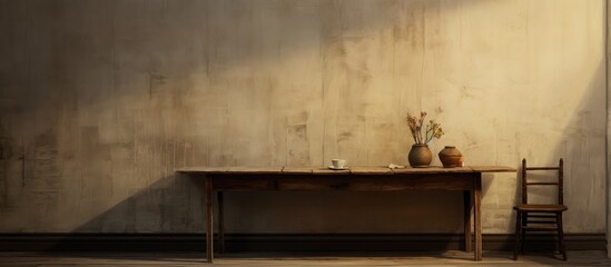 Interior with table against wall and floor