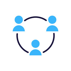 networking icon with three people connected in a circular pattern, vector illustration symbol for community, teamwork, and social networking concept