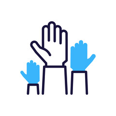 Raised hands with open palms icon volunteering, vector illustration for participation, volunteerism, and community support concept