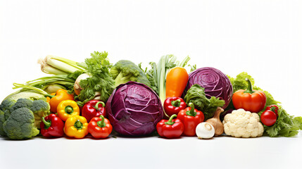 Fresh colorful organic vegetables on a white background