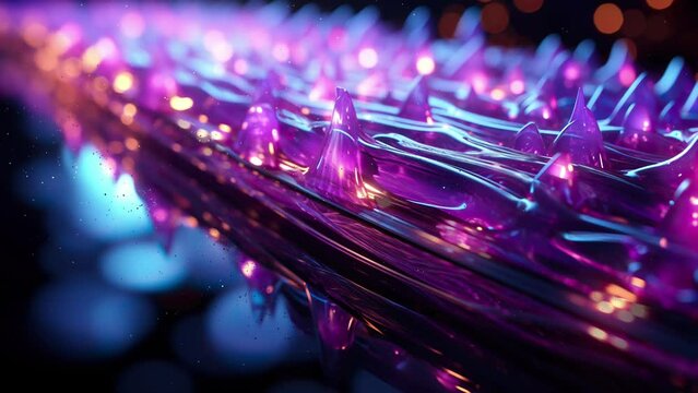 Video Animation: Fiber optic cables in a mesmerizing purple and silver hue, depicting the speed of digital data exchange