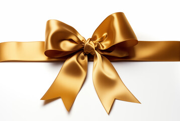 Golden ribbon and bow isolated on white background