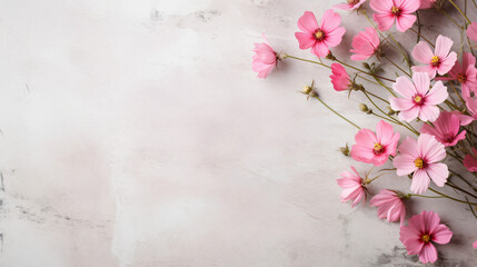 Naklejka na ściany i meble Fresh pink flowers on light rustic background