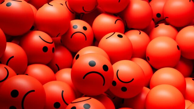 Sea of Sad Red Balloons with Frowny Faces