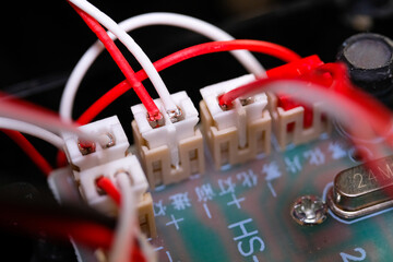 Macrophotography. Electrical closeup. Close up shot of the electrical circuit in an RC (Remote...