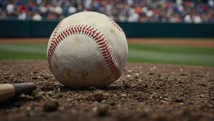 Evocative and nostalgic close-up of a well-worn baseball resting on a textured backdrop