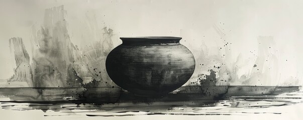 Ink Drawings Abstract Depictions of Ancient Basket Maker Culture Ceramic Pots