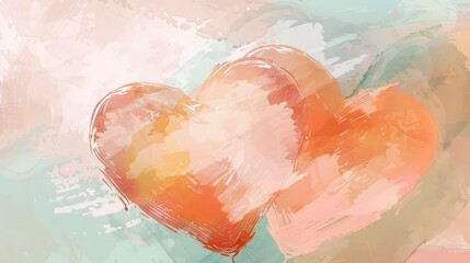 Digital Painting Minimalist Abstract Hearts in Soft Pastel Tones