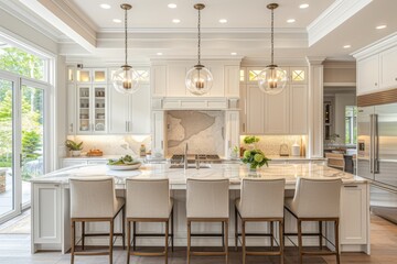 Fototapeta na wymiar A timeless depiction of an elegant kitchen, featuring custom cabinetry