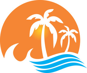 Fototapeta na wymiar palm tree beach icon design element. summer beach background