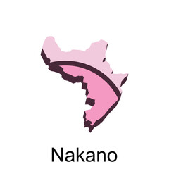 Map of Nakano Region City of Japan Country, silhouette pink color design