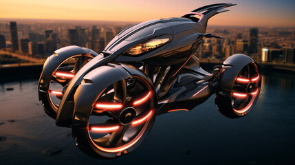 Futuristic electric hoverbikes transportation