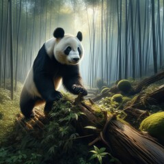 Giant panda wanders through the bamboo forests of China
