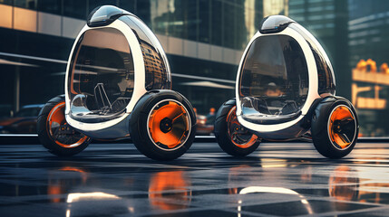 Futuristic electric unicycles transportation - obrazy, fototapety, plakaty