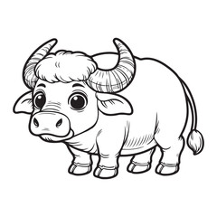 Line art of buffalo cartoon vector