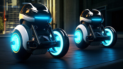 Futuristic electric unicycles transportation
