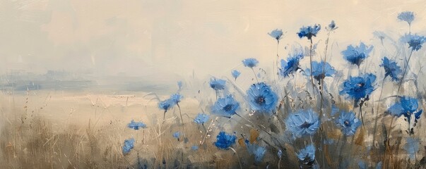 Oil Painting Blue Wildflowers in Nature Embrace